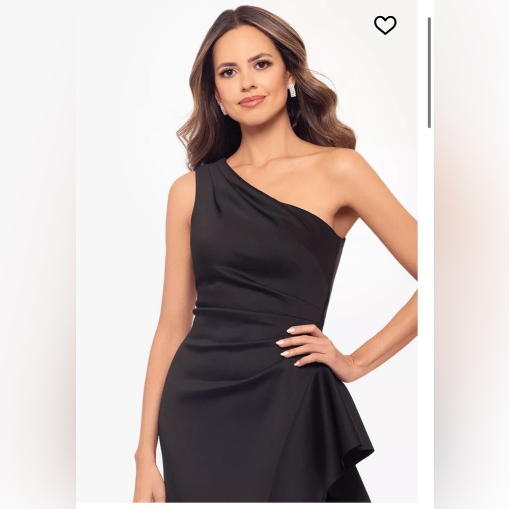Xscape Ruffled One-Shoulder Scuba Black Evening Gown NWT